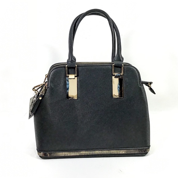 Textured Vegan Leather Satchel Handbag - Picture 3 of 8